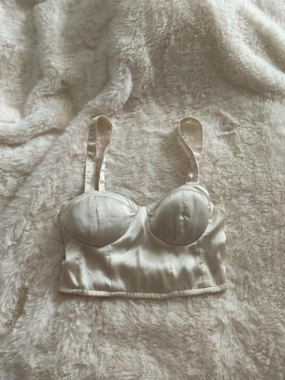 Satin Cream Bustier Crop Top with Structured Cups